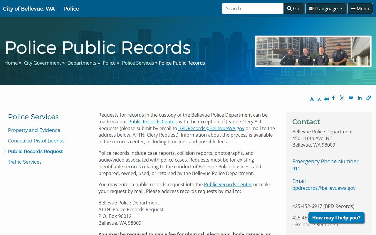 Bellevue 24 hour booking police public records