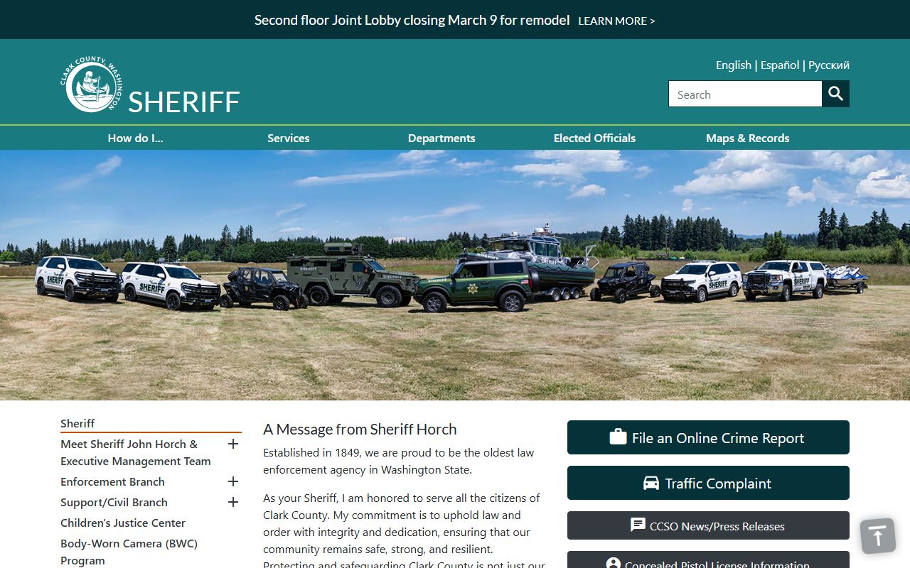 Clark County 24 hour booking Sheriff Office Vancouver