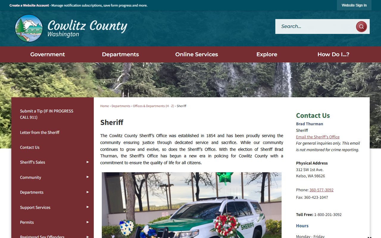 Cowlitz County Sheriff Office 24 hour booking page