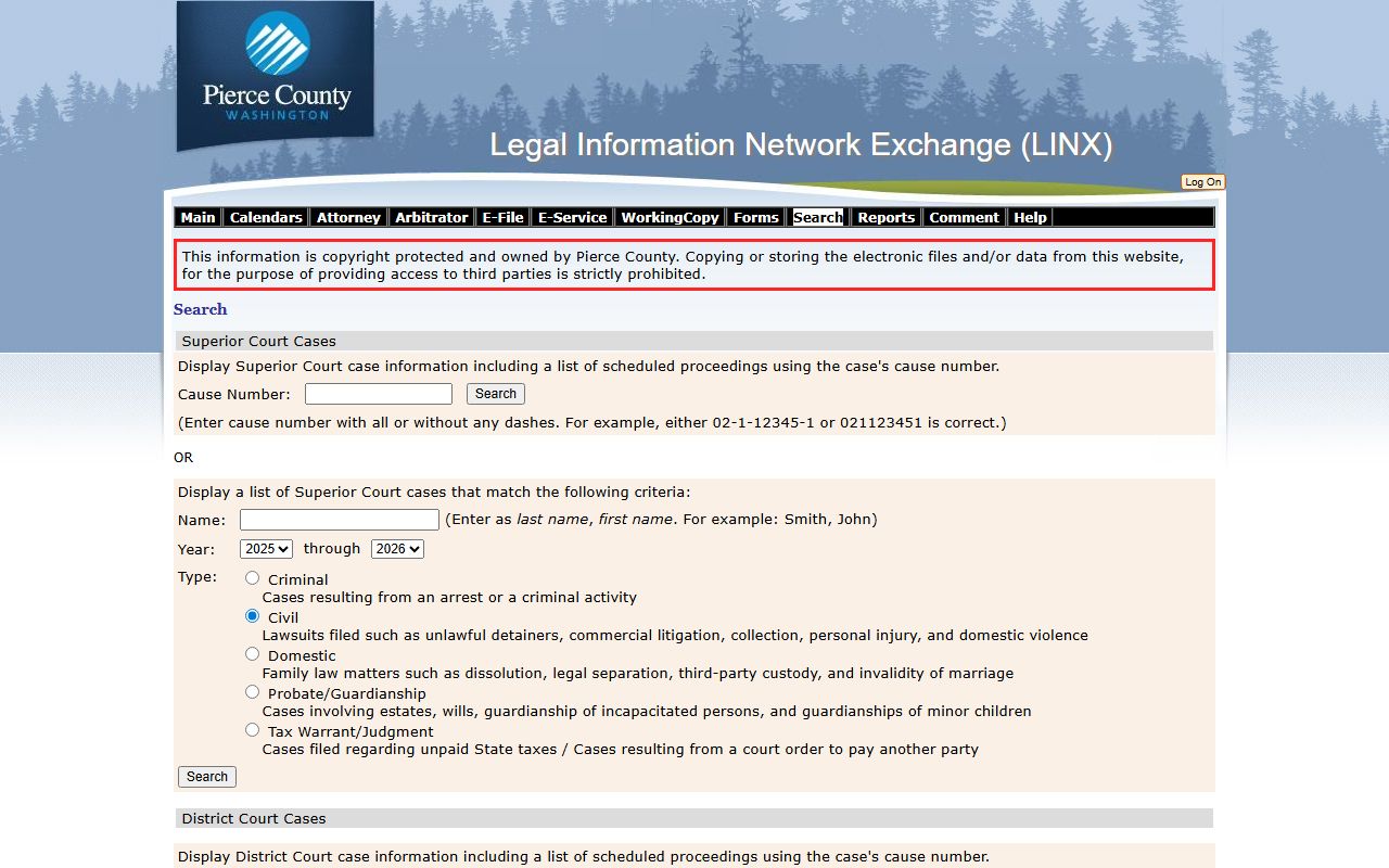 Pierce County 24 hour booking LINX jail search