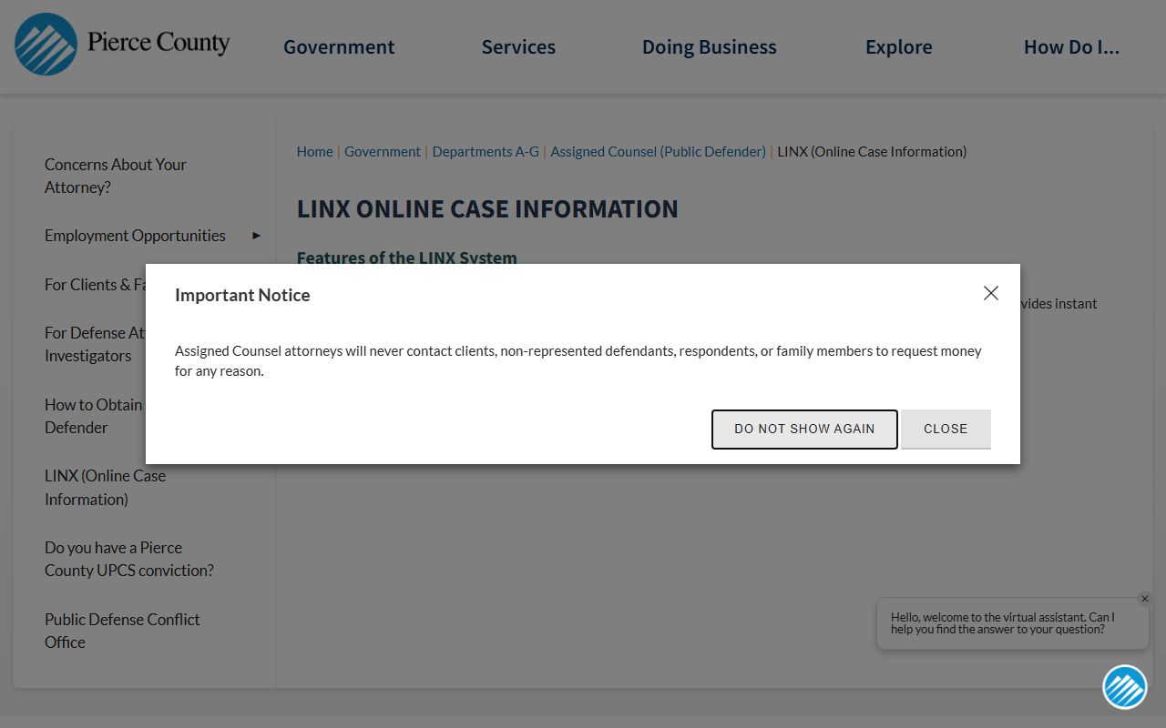 Pierce County LINX Online 24 hour booking case information