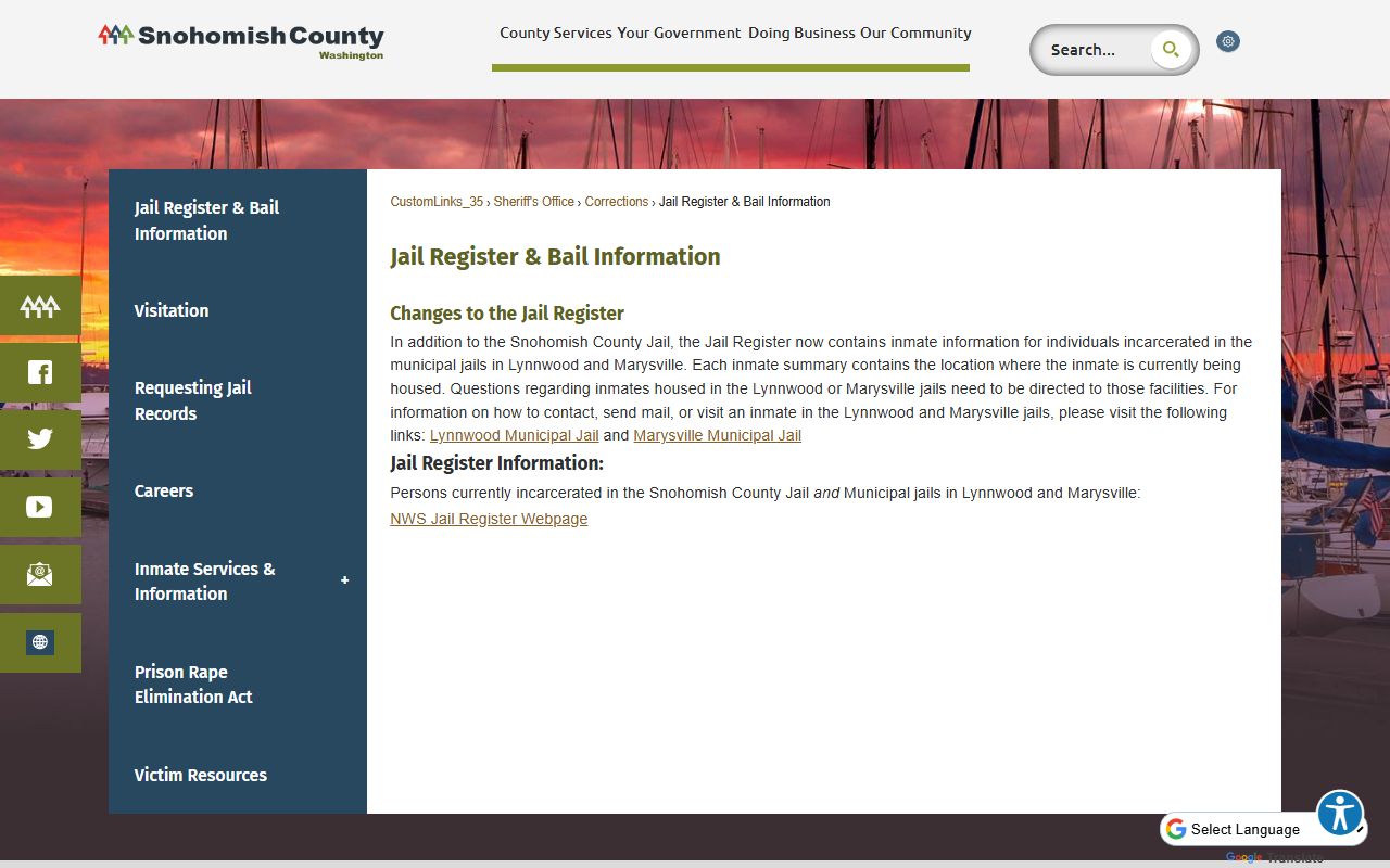 Snohomish County 24 hour booking jail register