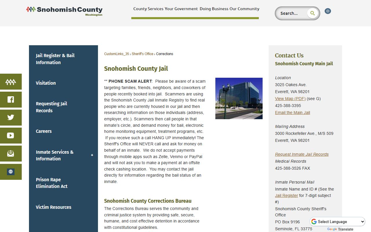 Snohomish County 24 hour booking Corrections Bureau