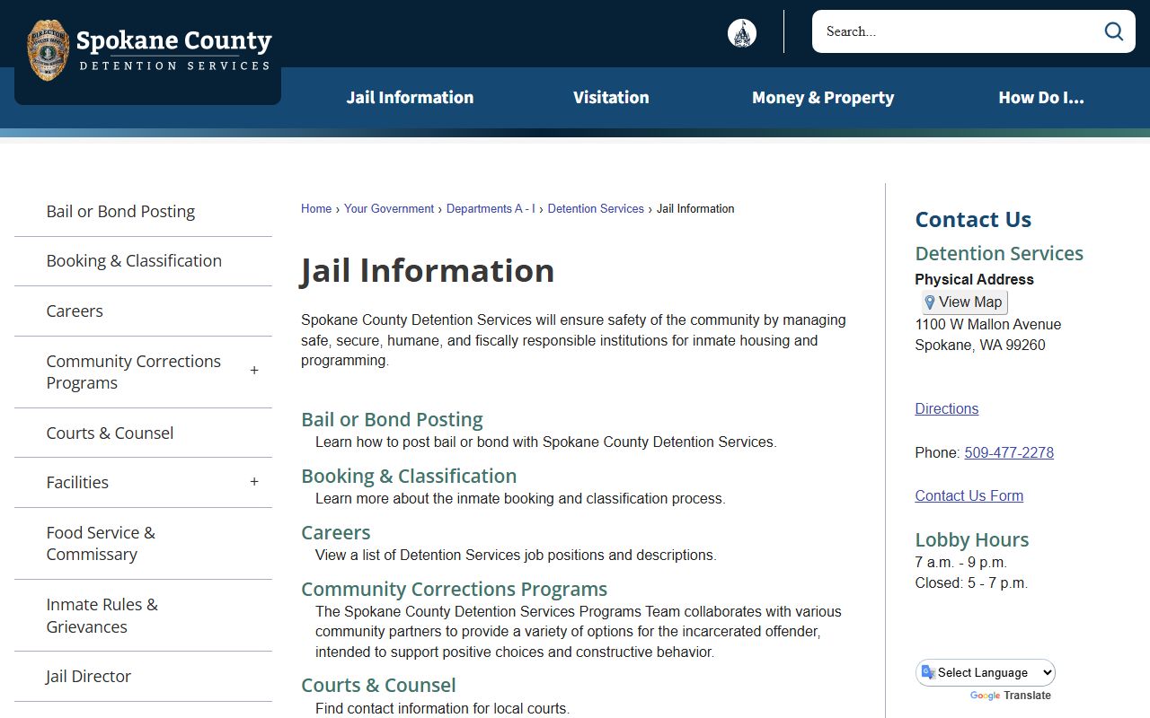 Spokane County 24 hour booking jail information
