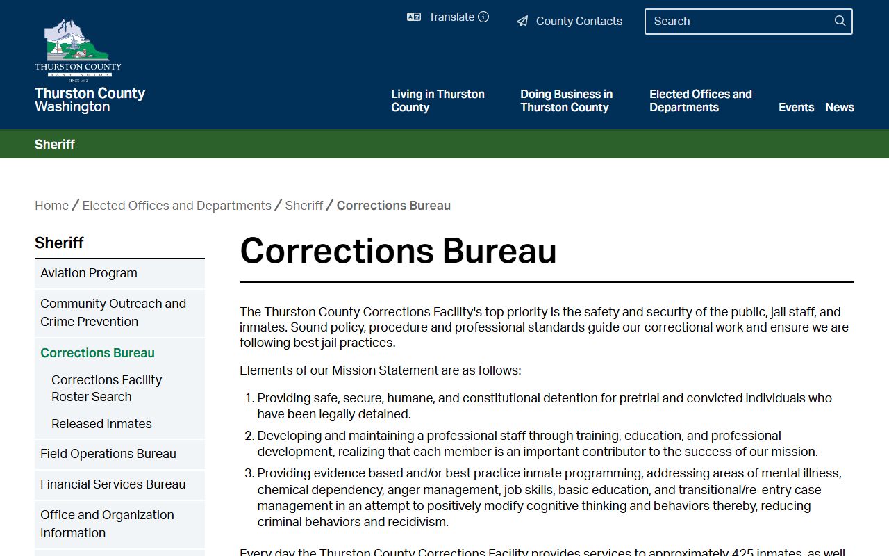 Thurston County Corrections Bureau 24 hour booking operations