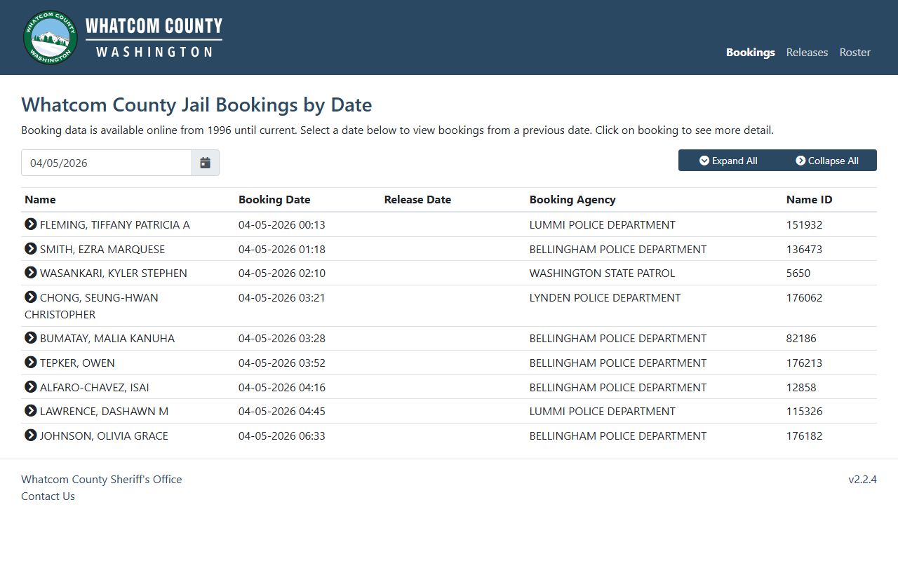 Whatcom County Jail Bookings by Date 24 hour booking search