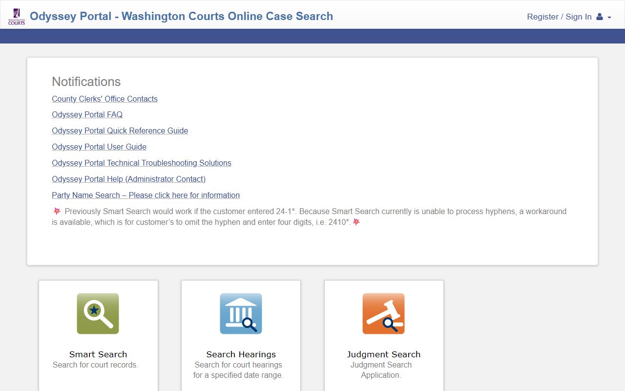 Washington Odyssey Portal court records and 24 hour booking lookup